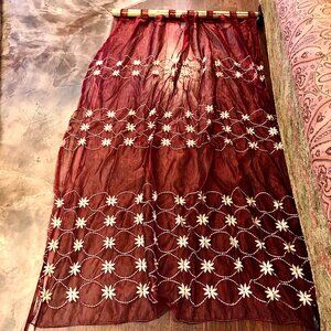 ALEXANDRA'S ACCENTS Pair of Burgundy Sheer Gold Embroidered Drapery Panels 84x58